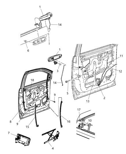 2009 Dodge Durango Front Door, Hardware Components Diagram