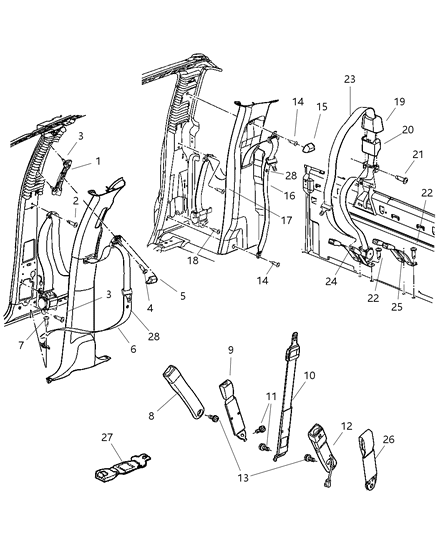 2003 Dodge Ram 1500 Button Belt Webbing Front Diagram for 5093280AA