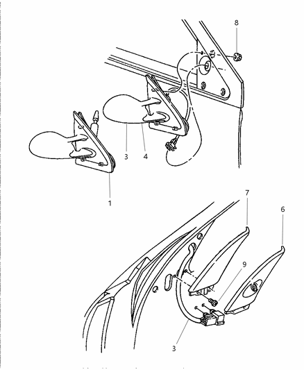 1997 Chrysler Cirrus Mirror Glass, Black Diagram for 4778081