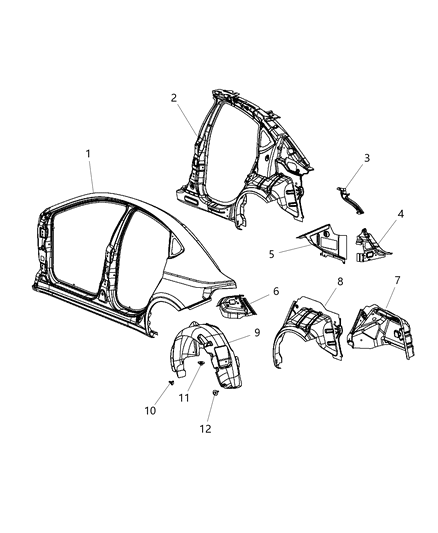 2012 Dodge Dart Reinforcement Bodyside Aperture Rear Diagram for 68158889AA