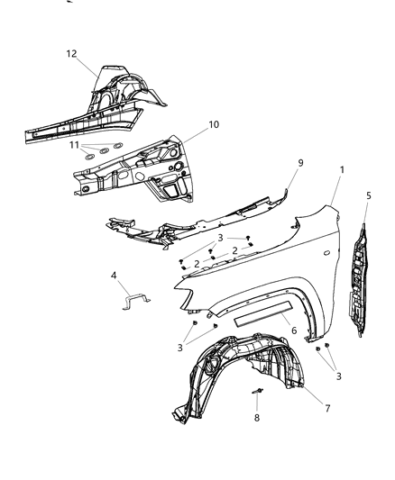 2014 Dodge Durango Front Fenders & Shields Diagram