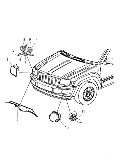 2006 Jeep Grand Cherokee Lamp Headlamp Parking And Turn Diagram for 55156351AJ
