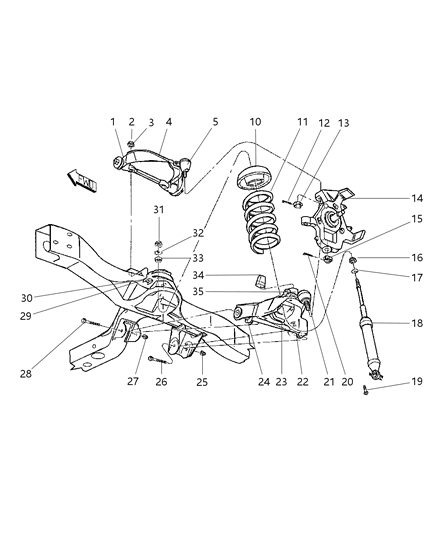 2003 Dodge Dakota Arm Upper Control Front Diagram for 52106161AC