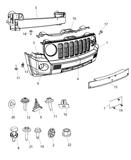 2009 Jeep Patriot Reinforcement Front Bumper Diagram for 5303761AC
