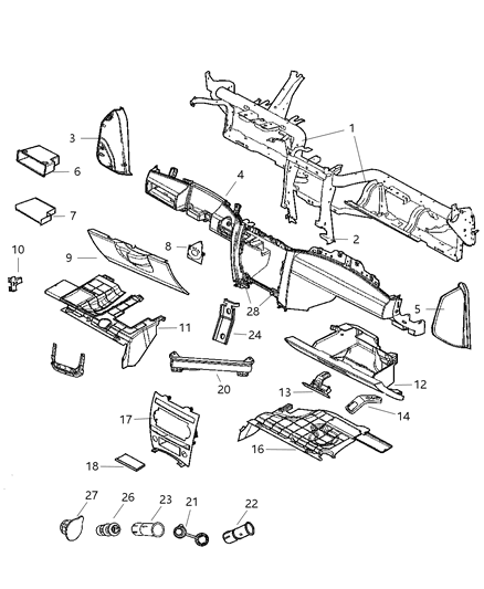 2006 Jeep Grand Cherokee Latch Glove Box Door Diagram for 5JM55BD1AB