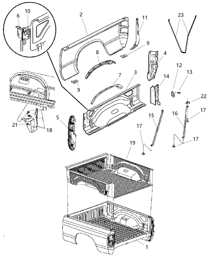 2008 Dodge Ram 1500 Panel Box Side Inner Diagram for 55276372AC