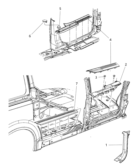 2014 Ram C/V Cowl Side Panel & Scuff Plates Diagram