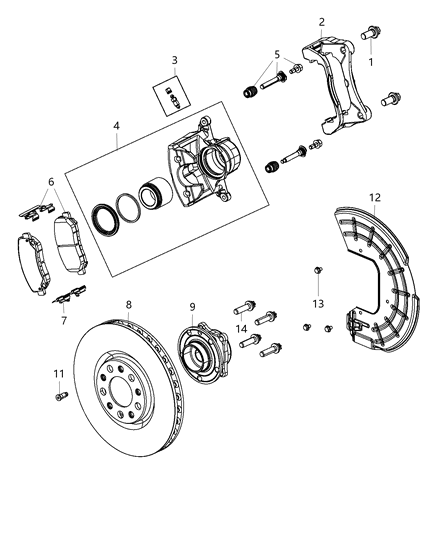 2014 Dodge Dart Caliper Mount, Front Diagram for 68160694AB
