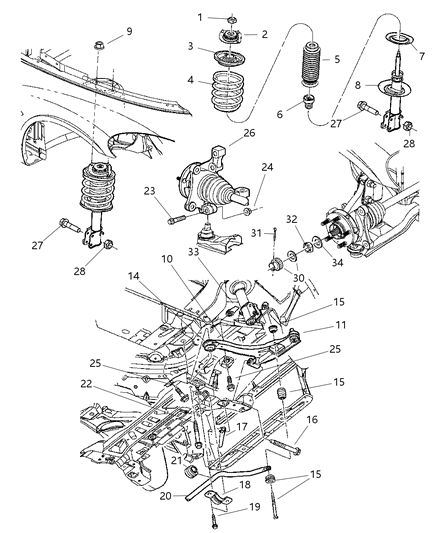 2003 Chrysler PT Cruiser Damper Strut Diagram for 4656459AC