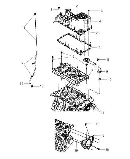 2009 Chrysler Sebring Engine Oil Pan & Engine Oil Level Indicator & Related Parts Diagram 6 - Thumbnail