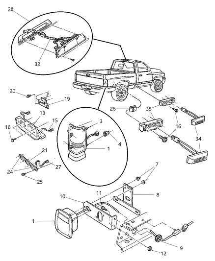 2002 Dodge Ram 2500 Regular Cab Lamps - Rear Diagram