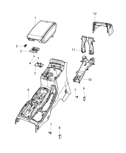 2021 Jeep Wrangler Floor Console, Front Diagram 1 - Thumbnail