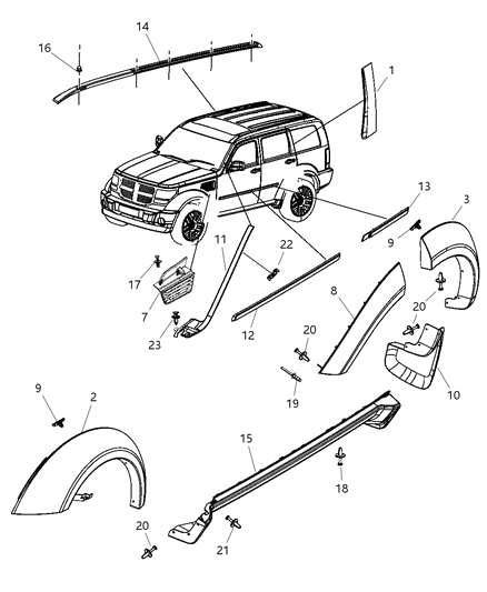 2009 Dodge Nitro Luggage Rack Nut Diagram for 6508603AA