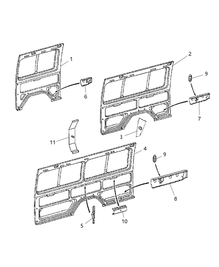 2002 Dodge Sprinter 2500 Right Side, Inner Support Panels Diagram