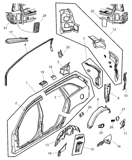 2004 Chrysler Pacifica Splash Shield Clip, Rear Diagram for 6032031