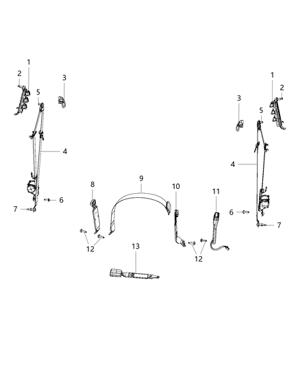 2012 Ram 3500 Pickup Seat Belts - Front, Mega Cab Diagram