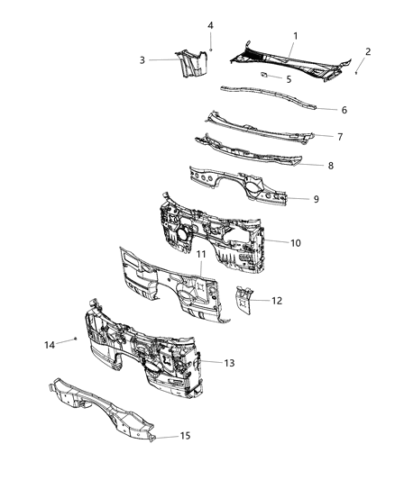 2012 Dodge Charger Screen Cowl Top Diagram for 57010314AE