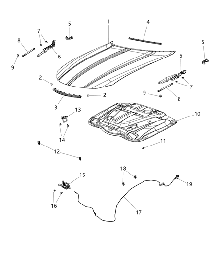 2016 Dodge Charger Hood & Related Parts Diagram 1 - Thumbnail