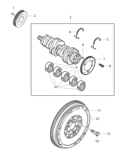 2015 Dodge Journey Crankshaft , Crankshaft Bearings , Damper And Flywheel Diagram 1 - Thumbnail