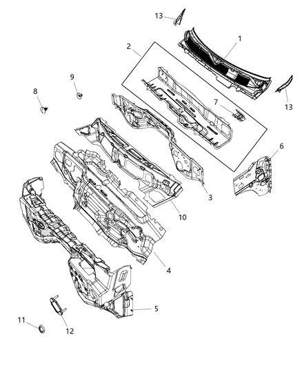 2019 Ram 3500 Panel Cowl Side Trim Diagram for 68362461AD