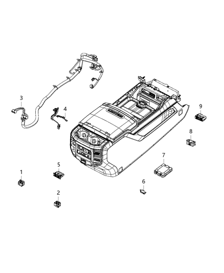 2020 Ram 1500 New Style U Connect Media & Charging Center Diagram