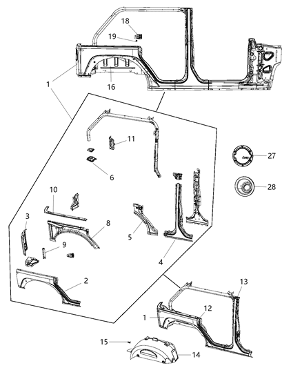 2017 Jeep Wrangler Closure Panel, Rear Driver Side Diagram for 55395633AB