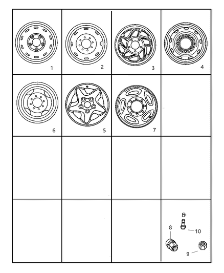 1999 Dodge Ram 1500 Wheel Aluminum Diagram for 52038955