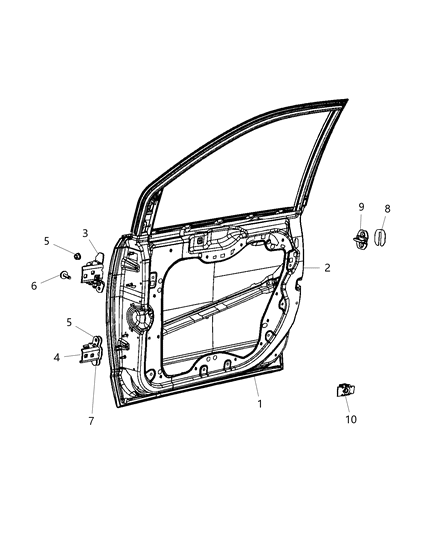 2020 Dodge Grand Caravan Front Door, Shell & Hinges Diagram
