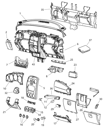 2007 Chrysler PT Cruiser Latch Glove Box Door Diagram for 1FW84DKAAA