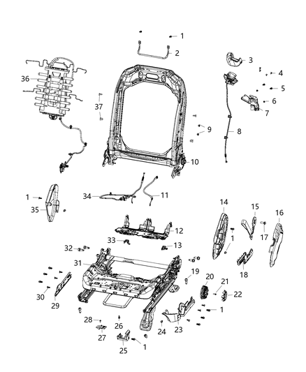 2021 Jeep Wrangler Adjusters, Recliners, Shields And Risers - Driver Seat Diagram 1 - Thumbnail