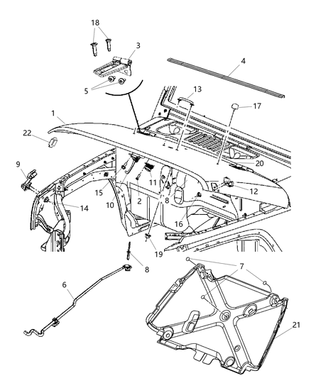 2012 Jeep Wrangler Pad Hood Silencer Diagram for 55361338AG