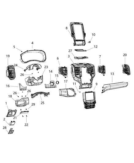 2020 Ram 3500 Cab Chassis(<10K lb.) Instrument Panel - Trim Diagram