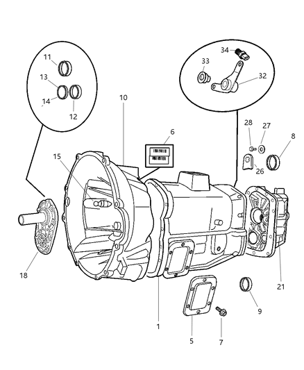 2000 Dodge Ram 2500 Quad & Club Cab Case & Related Parts of Manual Transmission Diagram 2 - Thumbnail