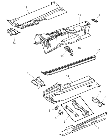2006 Chrysler Crossfire Front Floor Pan, Passenger Side Diagram for 5103156AB