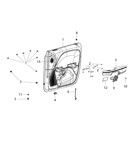 2015 Dodge Challenger Armrest Front Door Trim Diagram for 5LE441XGAC