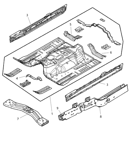 2009 Jeep Liberty Pan Front Floor Diagram for 55396987AF