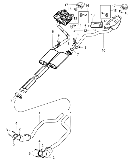 2016 Dodge Challenger Catalytic Converter, Front Driver Side Diagram for 68276701AA