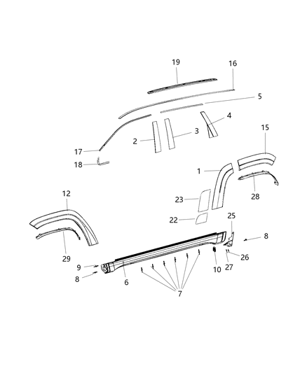 2021 Jeep Grand Cherokee Rear Molding, Driver Side Diagram for 1PC83TZZAG