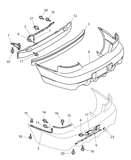 1998 Dodge Avenger Bumper Cover Bolt, Rear Diagram for MR217056