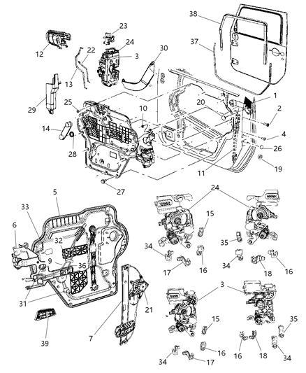 2008 Jeep Wrangler Front Door, Hardware Components Diagram 1 - Thumbnail