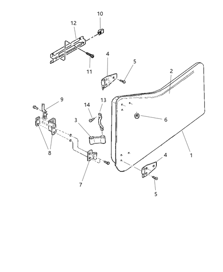 1997 Jeep Wrangler Front Door, Half Front Shell & Hinges Diagram