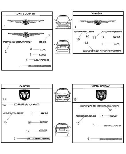 2002 Dodge Grand Caravan Nameplate Deck Lid Diagram for 4805105