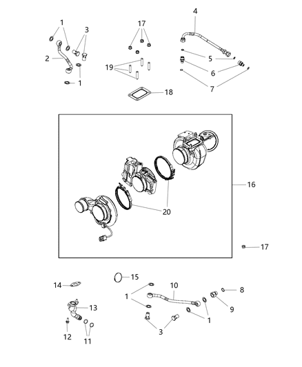 2007 Dodge Ram 3500 Pickup Turbo Charger , Oil Lines & Plumbing Diagram 2 - Thumbnail