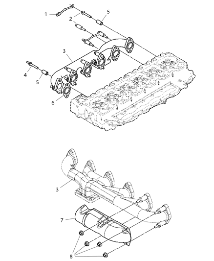 2007 Dodge Ram 3500 Pickup Exhaust Manifold , Exhaust Manifold Heat Shield And Mounting Diagram 1 - Thumbnail
