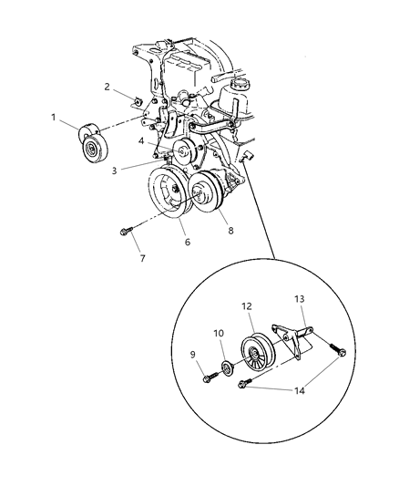 2000 Chrysler Town & Country Idler Pulley Bracket Diagram for 4483219