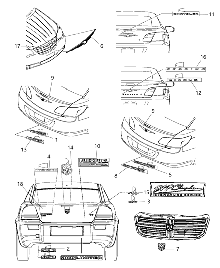 2010 Chrysler Sebring Emblem Chrysler Wing Diagram for 5113607AA