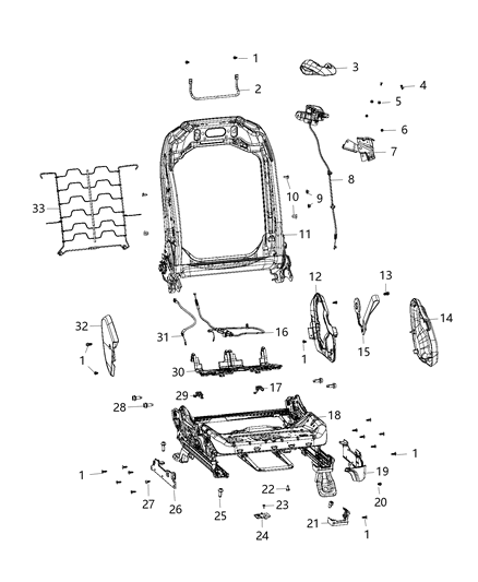 2018 Jeep Wrangler All-new Model Adjusters, Recliners, Shields And Risers - Passenger Seat Diagram 2 - Thumbnail