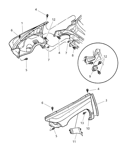 2000 Dodge Durango Liner Front Fender Includes Liner And Heat Shield Diagram for 55256848AB
