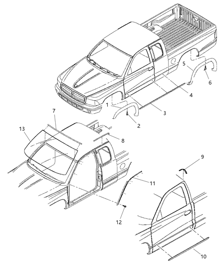 1997 Dodge Dakota Molding Wheel Opening Flare Diagram for 5FJ55DX8AB