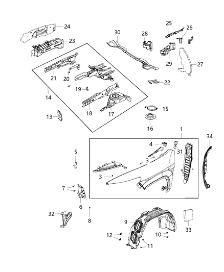 2017 Jeep Cherokee Fender Front Diagram for 68103308AD